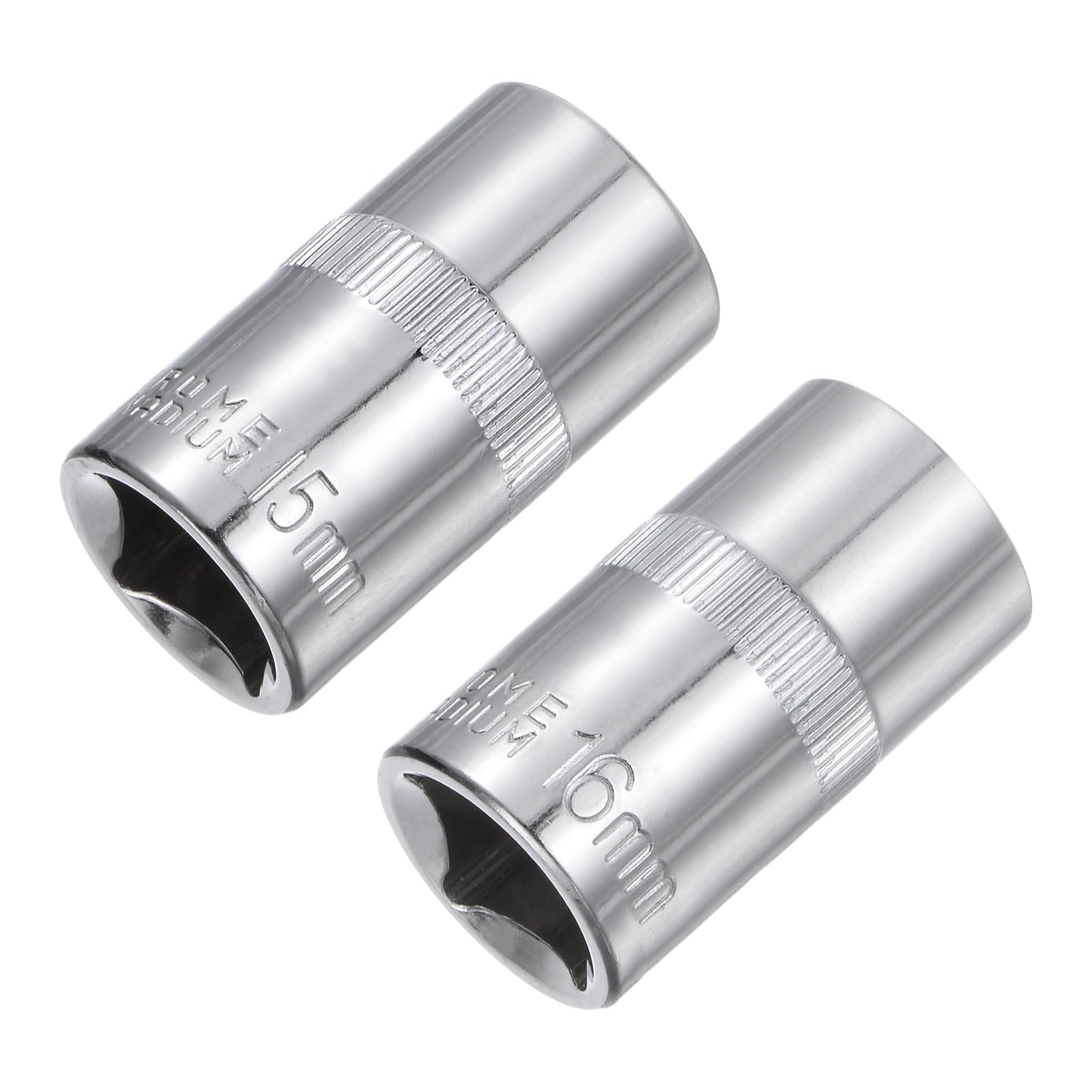 TOP-VIGOR 2Pcs 6-Point Shallow Socket, 1/2" Drive 15mm 16mm Shallow Socket Cr-V Drive Socket Metric Socket for DIY Hand-Making Repair Automotive for Auto Repairing and Household
