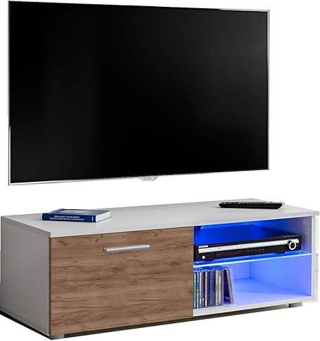 Extremefurniture T32 100 Tv Lowboard Karkasse In Weiss Matt Front In Tabak Eiche Mit Led In Rgb Amazon De Kuche Haushalt