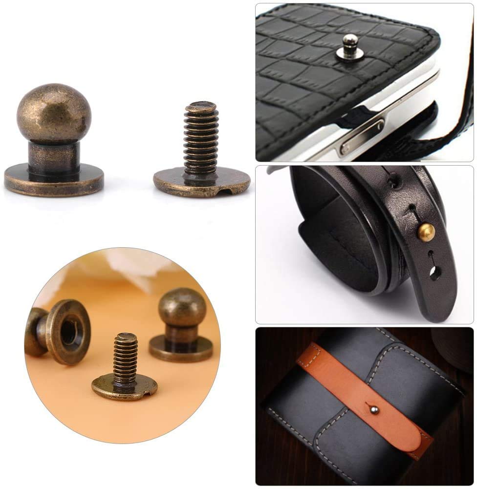 20Pcs 8x6mm Bronze Color Copper Rivet Button Ball Head Stud Button Strap Stopper for DIY Leather Craft Belt Purse Wallet Handbag