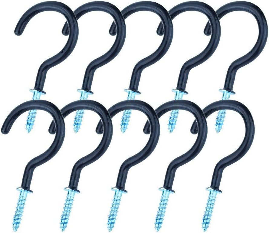 eBoot 10 Pieces 2 Inches Ceiling Hooks Cup Hook Holder, Black