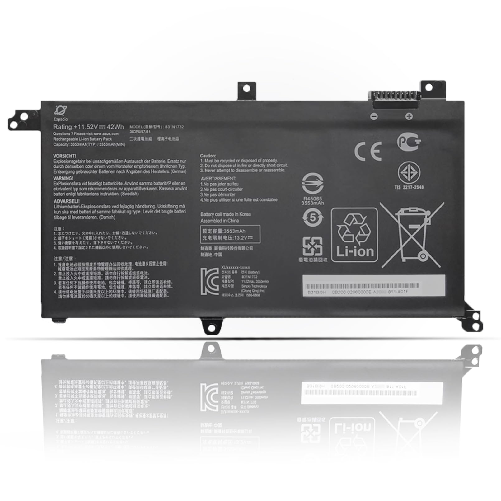 Espacio B31N1732 Laptop Battery Replacement for