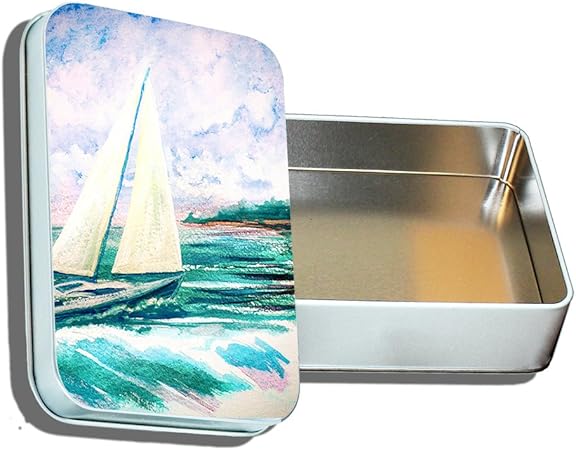 Acuarela Mar Olas vela decorativa caja de caja con forma de lata de metal: Amazon.es: Hogar