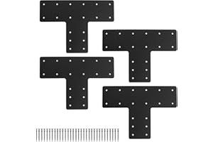 XZWMY T Post Bracket 4PCS,16.8""x12"" Heavy Duty Mending Plate with Powder Coated Pergola Brackets,T Beam Bracket,T Truss Bracket,T Shape Bracket, Post to Beam Connectors for Wood 6x6 Lumber…, Black
