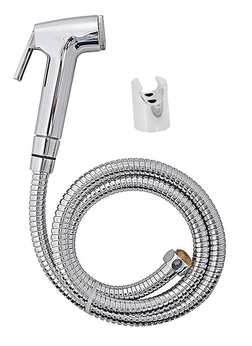 Quick Silver Abs County Health Faucet with Stainless Steel 1 Meter Flexible Shower Tube and PVC Holder