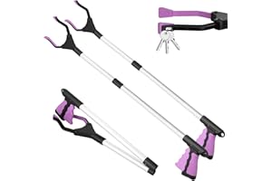 AVAINALY 2 Pack 32 Inch Reacher Grabber Tool with 360° Anti-Slip Rotating Jaw,Foldable Grabbers for Elderly,Lightweight Trash Claw Grabber with Magnet,Garden Nabber,Mobility Aid Reaching Assist Tool(Purple)