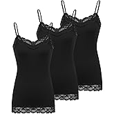 Kate Kasin Women's Adjustable Spaghetti Strap Lace Trim Cami Tunic Tank Top 3PACK
