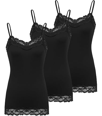 Women's Sexy Ultra Soft Camisole with Lace Trim Cotton Blend Basic