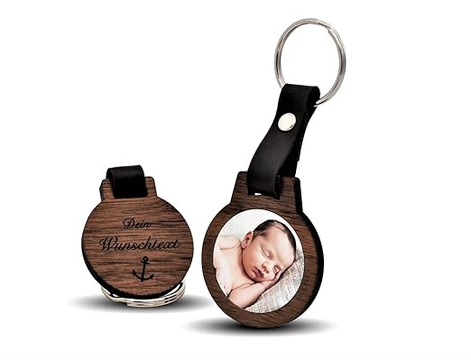 CHRISCK design Schlüsselanhänger mit Fotodruck und Gravur / Echtes Holz und absolut kratzfestes Foto / schöne Geschenkidee Ge