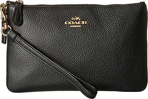 coach small wristlet in polished pebble leather