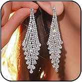 Rhinestone Earrings Prom Earrings for Women Sparkly Long Tassel Chandelier Drop Statement Earring Jewerly Gifts Wedding Party Prom Dresses Accessories