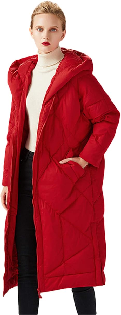 Amazon Co Jp 女性の冬のダウンジャケットレディースミドル丈冬の防風暖かいコートホワイトダウン太い女性のコートダック 赤 Xl ホーム キッチン