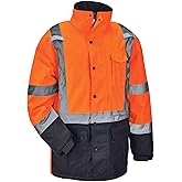 Ergodyne - 25575 High Visibility Reflective Winter Safety Jacket, Insulated Parka, ANSI Compliant, GloWear 8384, Orange, Extra Large