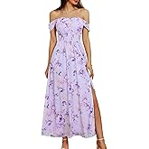 GRACE KARIN 2026 Women's Summer Floral Print Flowy A Line Maxi Dresses Sleeveless Smocked Off Shoulder Dress
