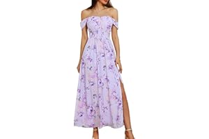 GRACE KARIN 2025 Women's Summer Floral Print Flowy A Line Maxi Dresses Sleeveless Smocked Off Shoulder Dress