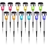 Solar Lights Outdoor Waterproof, Solar Garden Lights, Multicolor, 12 Pack | IP65 Waterproof Outdoor Solar Lights Stainless Steel LED Landscape Lighting Decorations for Yard Pathway Patio Lawn