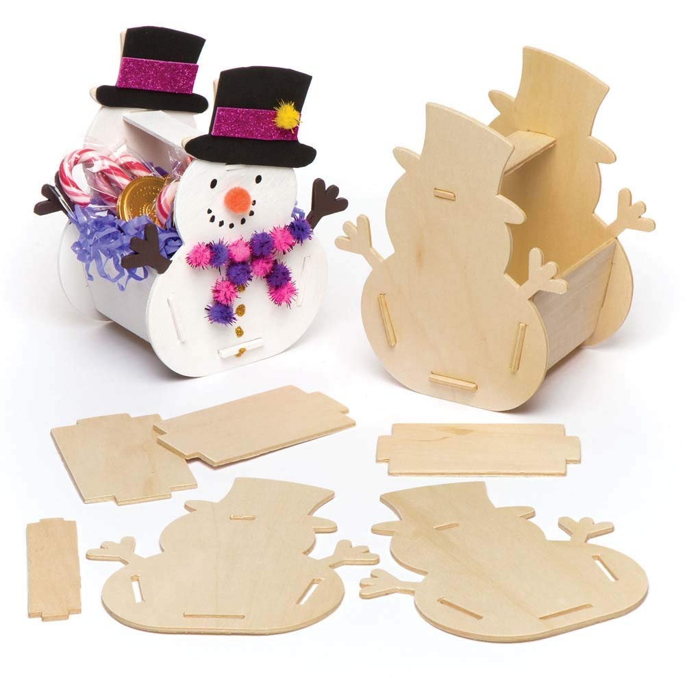 Baker Ross AR686 Snowman Wooden Gift Basket Kits - Pack Of 4, For Kids Christmas Crafts And Ornaments