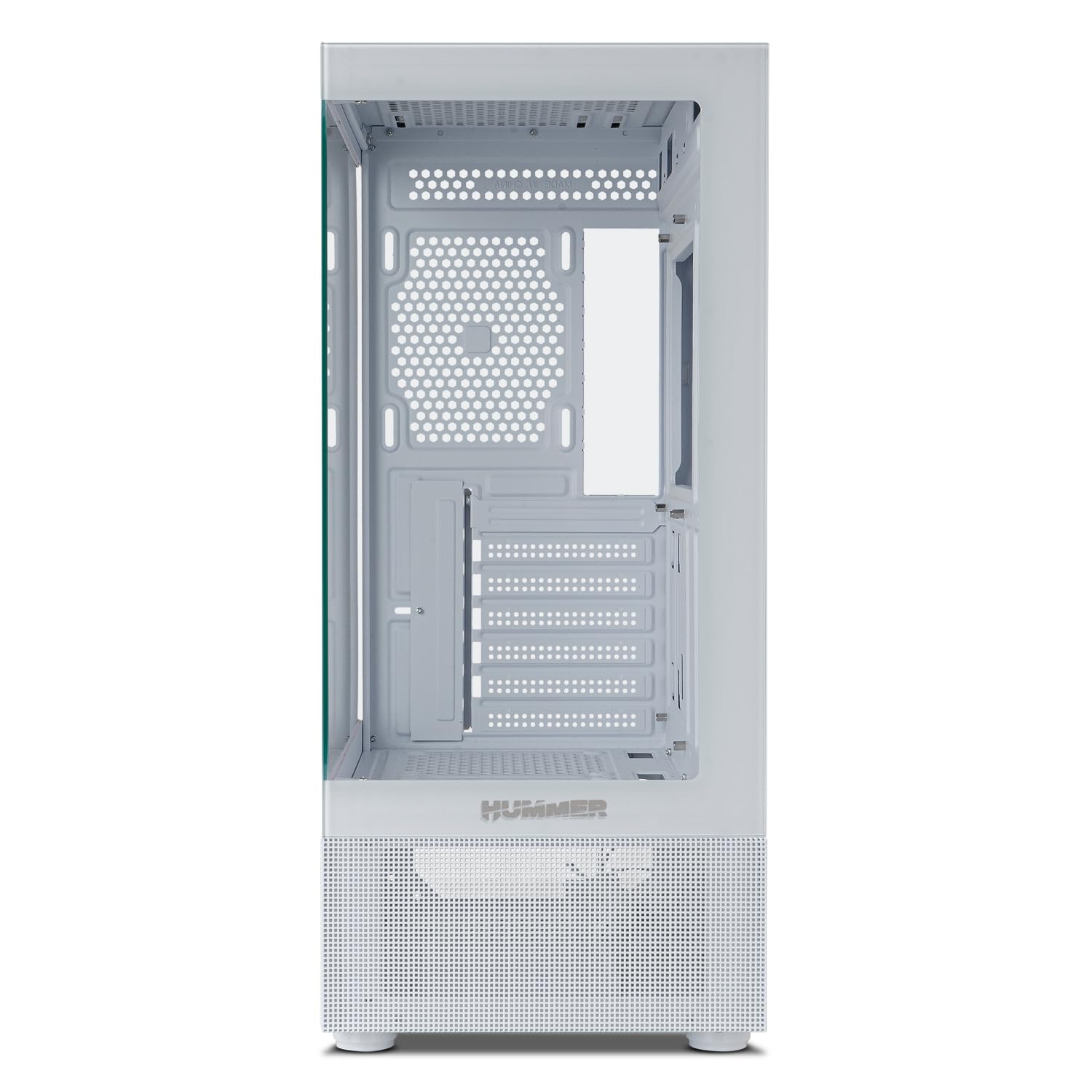 NOX Xtreme Products Hummer Vision White – ATX/Micro ATX Mid-Tower mit Front- und Seitenpanel aus gehärtetem Glas, Platz für 5 Lüfter, unterstützt Grafikkarten bis 300 mm, USB 3.0, Weiß 2