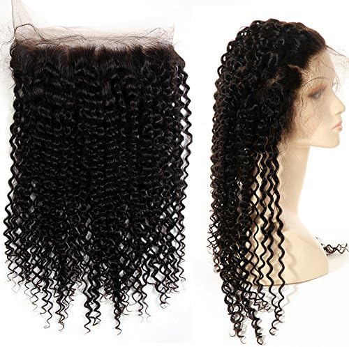 ANNMODE hair 360 Full Lace Frontal Closure Free Part Swiss Lace Closure Brazilian Virgin Hair Kinky Curly Weave Human Hair Closure Natural Color for Black Women 18inch