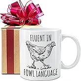 Funny Fluent In Fowl Language Chicken Mug, Fun Gag Chicken Lover Gifts for Farmer Country Girl, Novelty Birthday Gifts for Chicken Lady Women Mom Bestfriend Sister Girlfriend Wife Lady Daughter Friend
