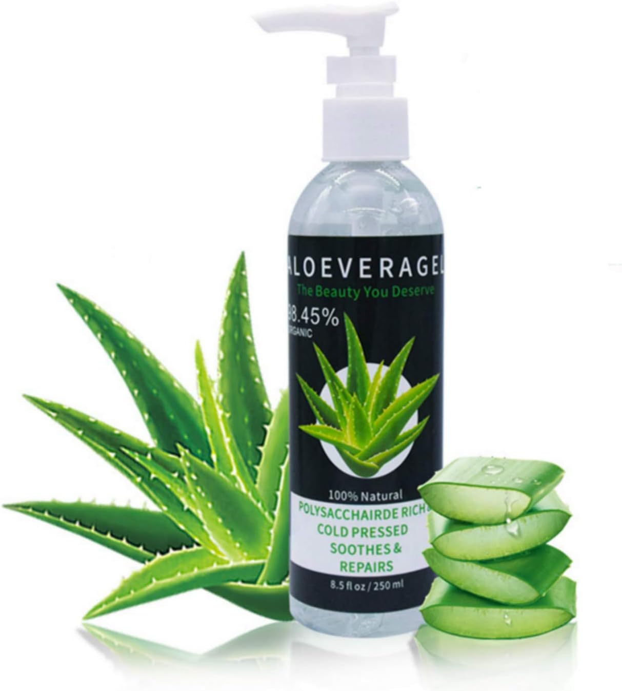 Aloe Vera Gel, Deeply Hydrating, Moisturizing Skin & Hair, Organic Aloe for Healthy Skin & After Sun Relief, Bug Bites, Rashes, Small Cuts(8.5oz/250ml)