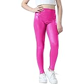 Jinhiteam Girls Metallic Active Leggings Size 4-14 Years Shiny Sparkly Mystique Stretch Ankle Length for Kids Youth Teen