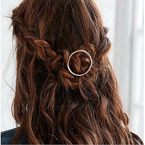 Joyci 1Pcs Creative Hoop Round Ponytail Holder Women's Geometric Metal Hair Pin (Silver)