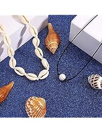 FURMA 2 Pack Natural Shell Necklace Choker Handmade Rope Pearl Hawaii Beach Necklace Jewelry for Women Girls