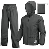 COOFANDY Men's Rain Suit 2 Piece Waterproof Breathable Rain Gear Lightweight Rain Jacket Pants Rainwear Suit