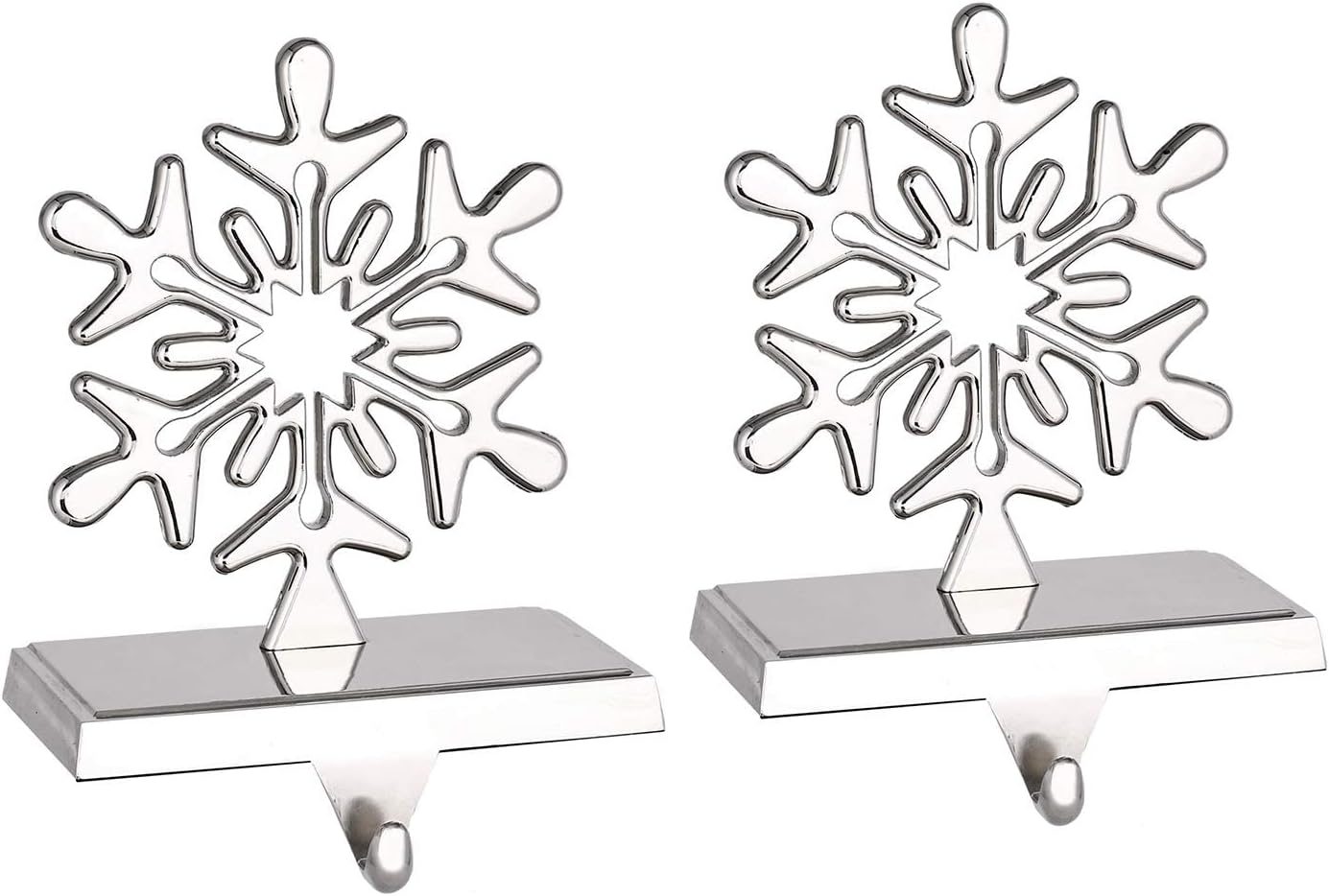 Ornament Hooks - Yuokwer Set of 2 Snowflake Christmas Stocking Holders for Mantel,Silver Christmas Stocking Hanger for Fireplace, Metal Stocking Hanger Hook Xmas Mantelpiece Fireplace Decorations (Silver, Pack of 2)