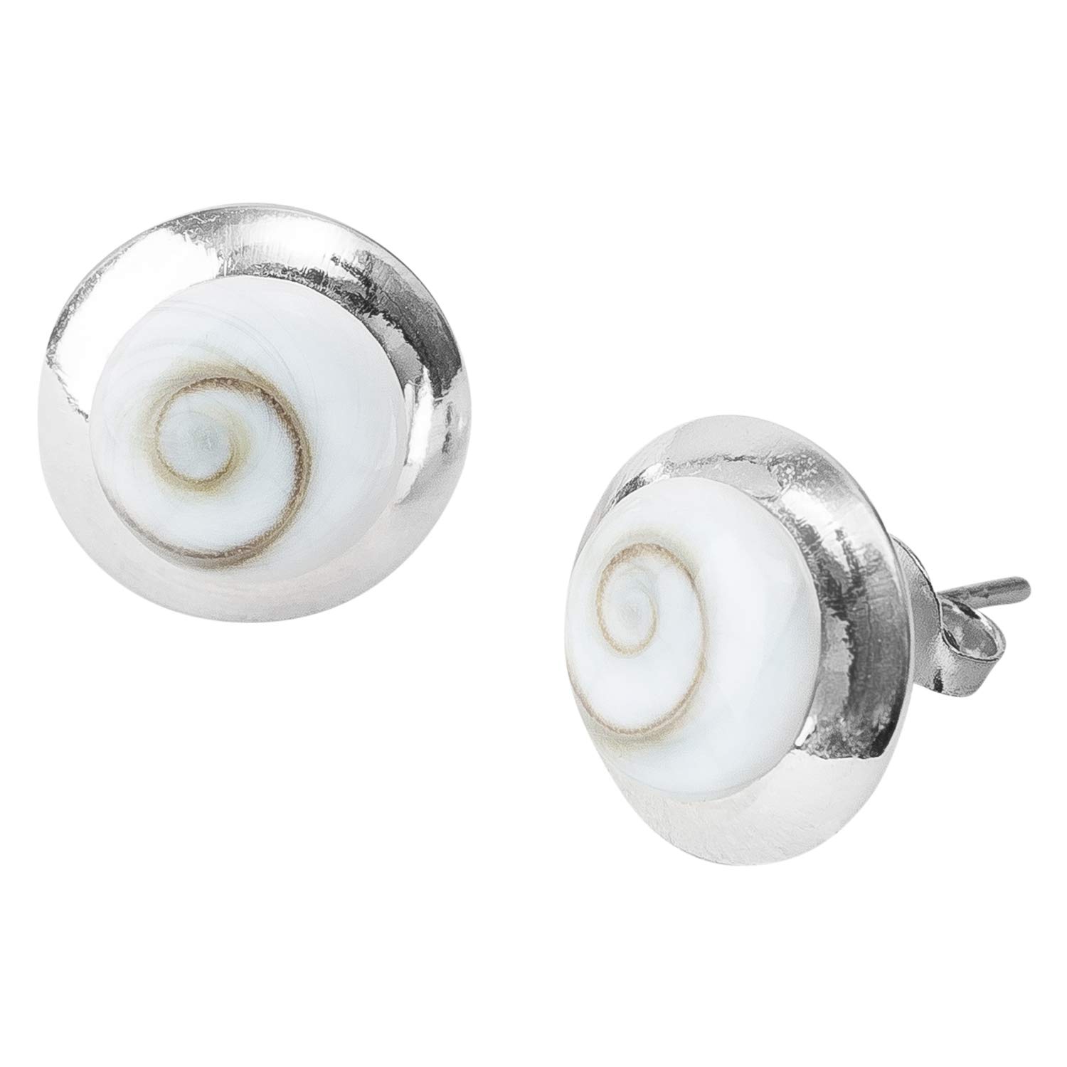 925 Sterling Silver Earrings Eye of Shiva - Saint Lucia Stone - Natural Pearls - Seashell - Small Silver White Earrings, Pendientes Pequeños, Sterling Silver, Eye of Saint Lucia