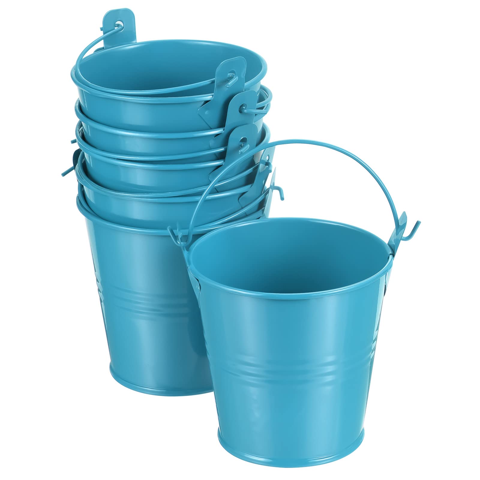 Photo 1 of PATIKIL 3" Height Mini Metal Bucket, 6 Pack Colorful Metal Succulents Pot Party Decorative Pails with Handles for Small Succulents, Blue