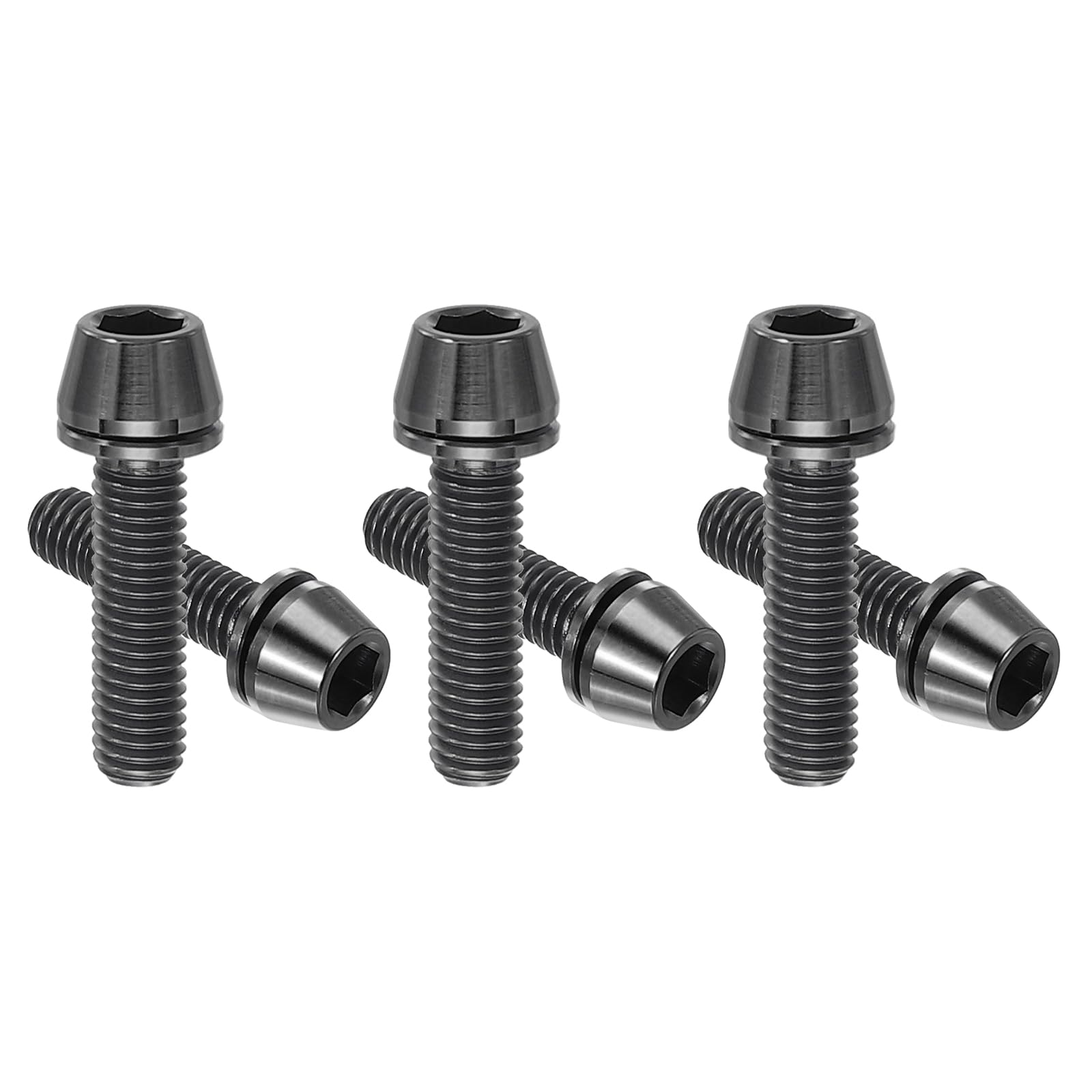 PATIKIL M5x20mm Titanium Bicycle Stem Bolt, 6 Pack Hex Tapered Head Bolt Mountain Bike Screw Replacement with Washer for Bicycle Stem Parts, Black