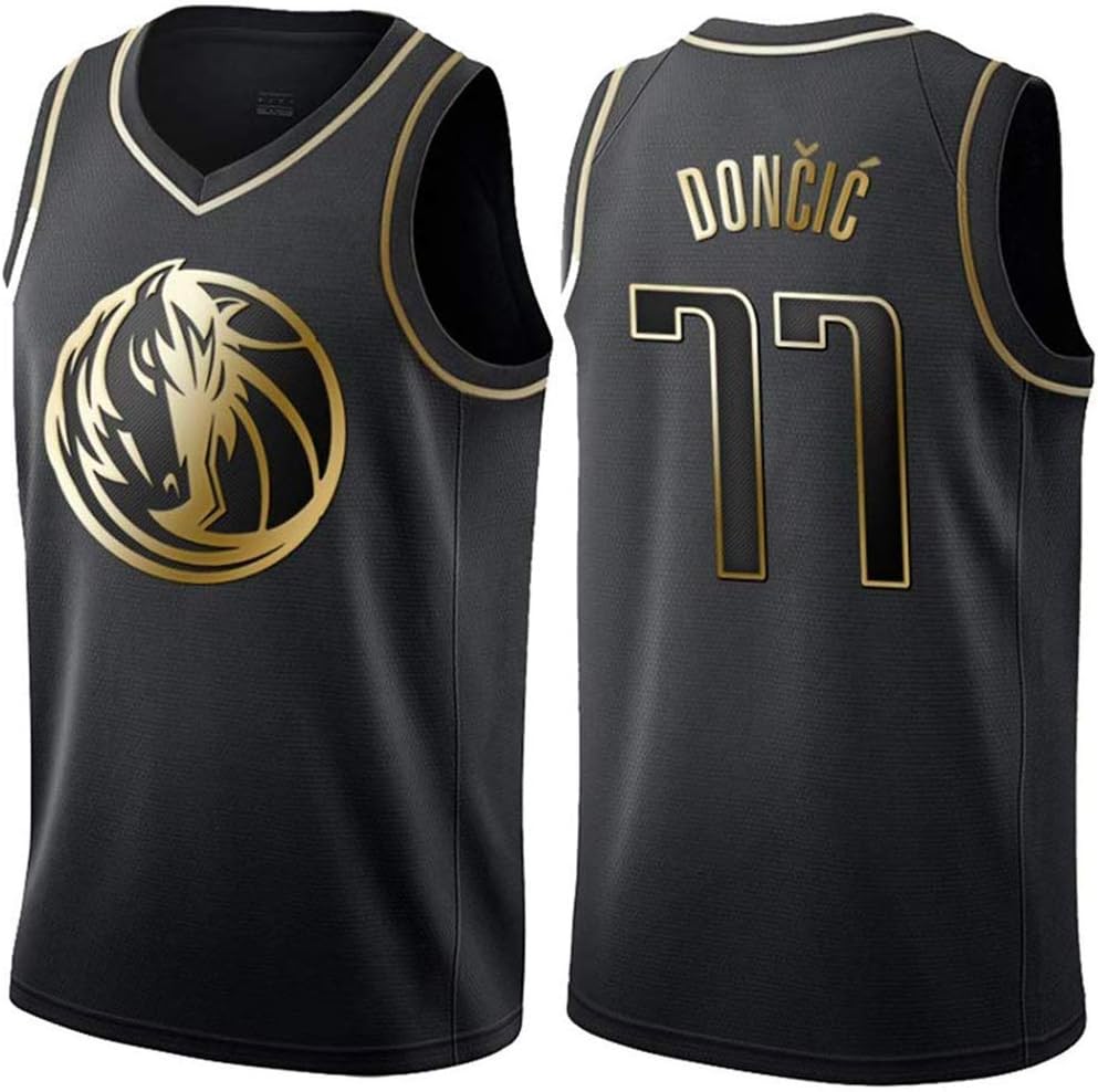 Men's Basketball Jersey Mavericks # 77# Doncic Black Gold Basketball Sleeveless Tops Jersey Men's Shirt