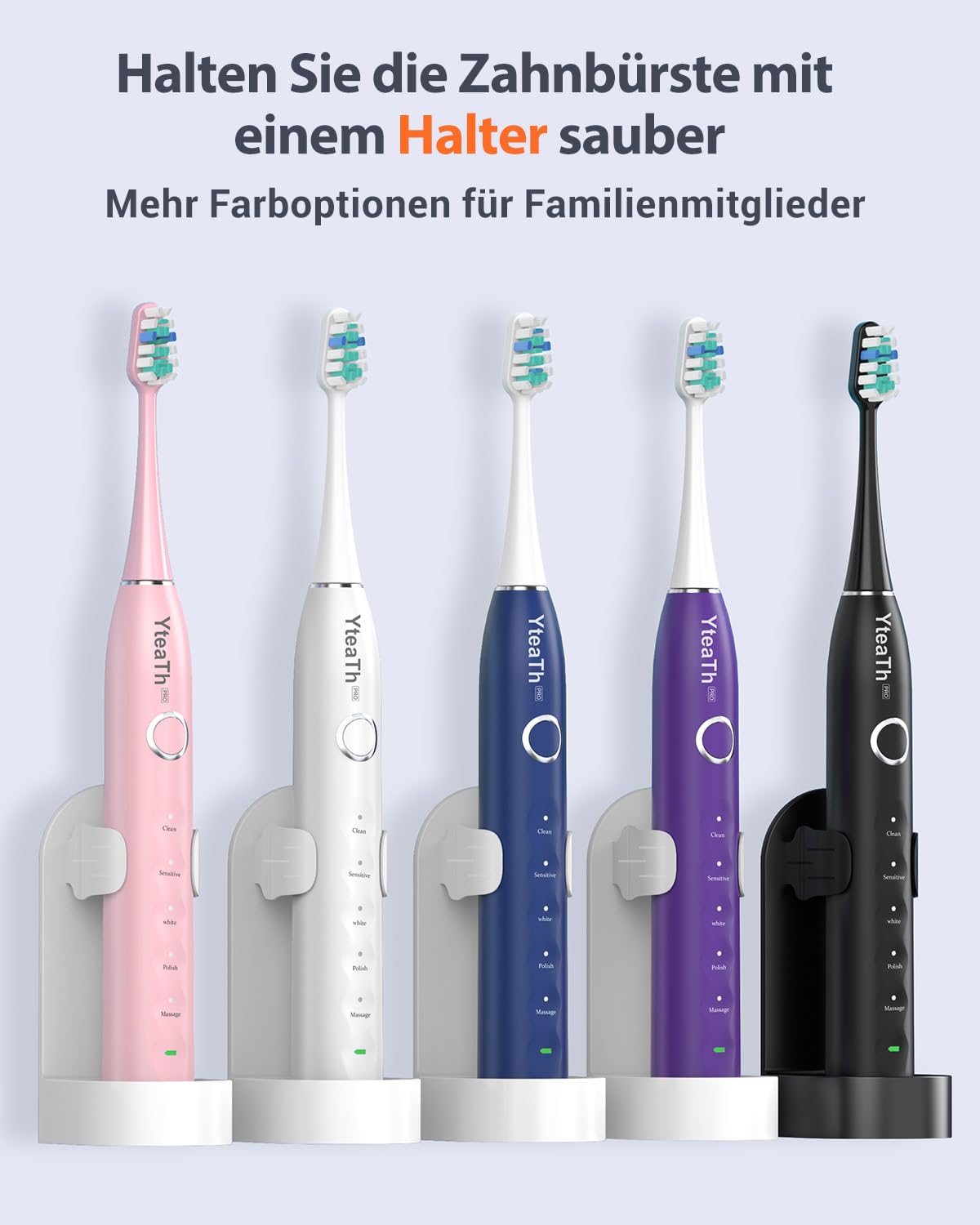 YTEATH PRO Elektrische Zahnbürste, Schallzahnbürste für Erwachsene und Kinder Electric Toothbrush mit 8 Bürstenköpfen und Timer, 5 Putzmodi, Reiseetui, 120 Tagen Akkulaufzeit, 50,000vpm, Black 9
