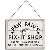 Paw Paw Gifts, Paw Paw Wooden Sign for Father's Day, Rustic Hanging Wood Plaque Sign, Workshop Door Hanger, Farmhouse Home Garage Decor, Grandpa Gift, Paw Paw's Fix-It Shop Hanging Sign