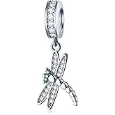Sparkling Dragonfly Charms fits Pandora Insect Bracelet, Dangle Silver Plated Realistic Insect Pendant with CZ, Gift for Christmas/First Mothers Day/Valentines Day