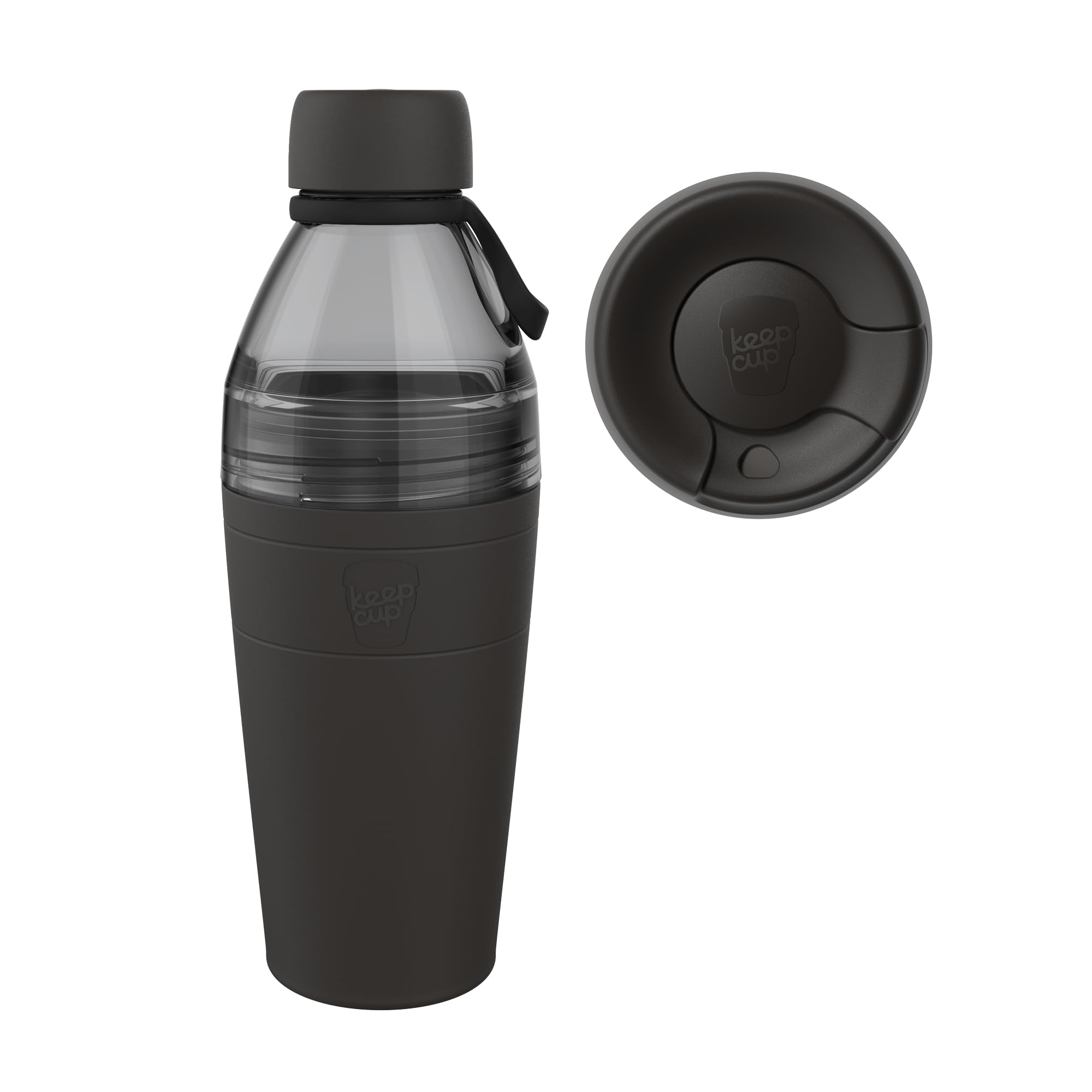 KeepCup Cup-to-Bottle Kit, 2 in 1 Reusable Water Bottle and Travel Mug, Insulated Stainless Steel & Plastic Dual Opening with Leakproof Sipper Lid - 660ml Bottle to 16oz Cup - Black Clear