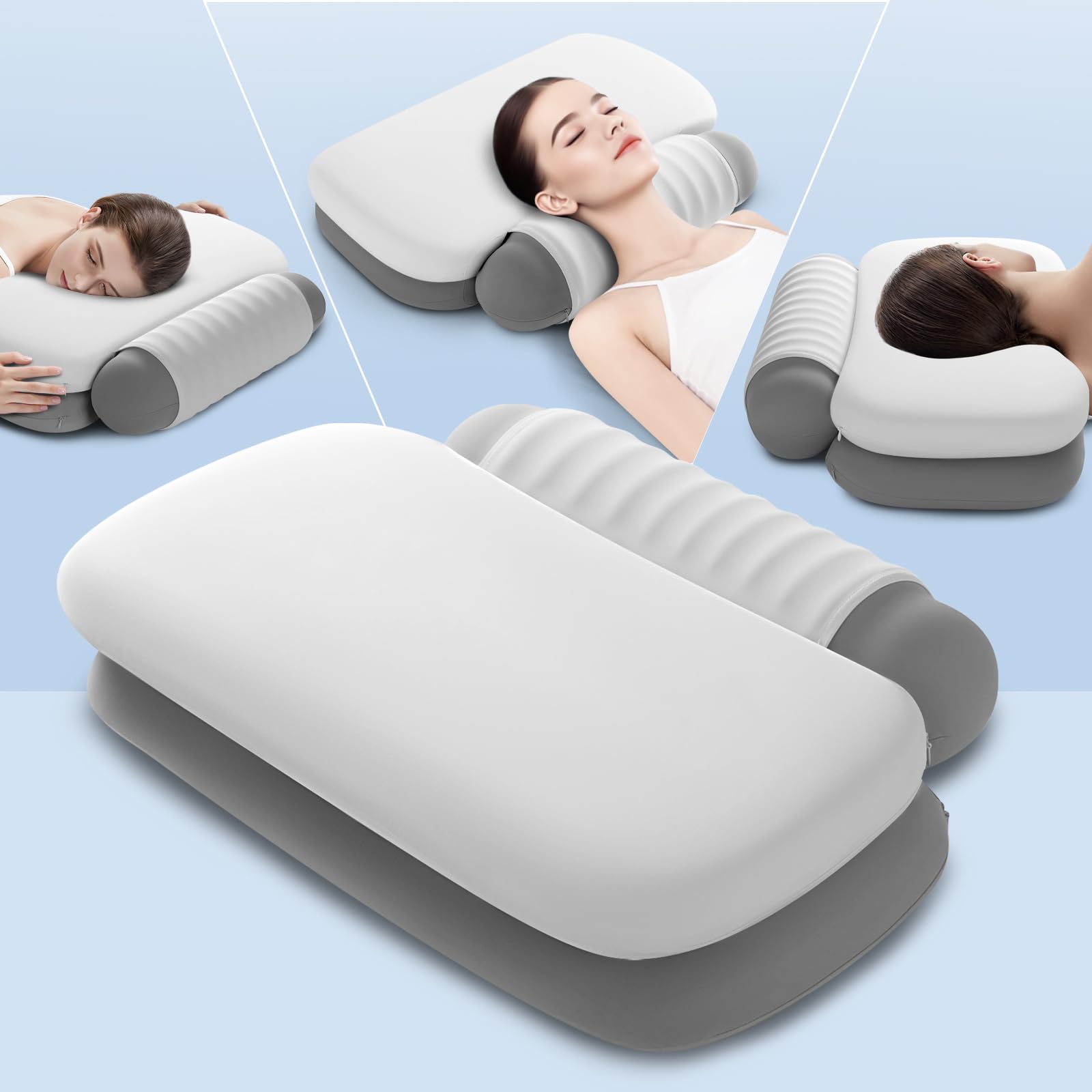 Cervical Neck Pillow with Removable Support Bolster - One-Piece Memory Foam Pillow for Multi-Position Sleeping, Neck Pillow for Sleeping Round Pillow for Back Lumbar Support(White, 17.2