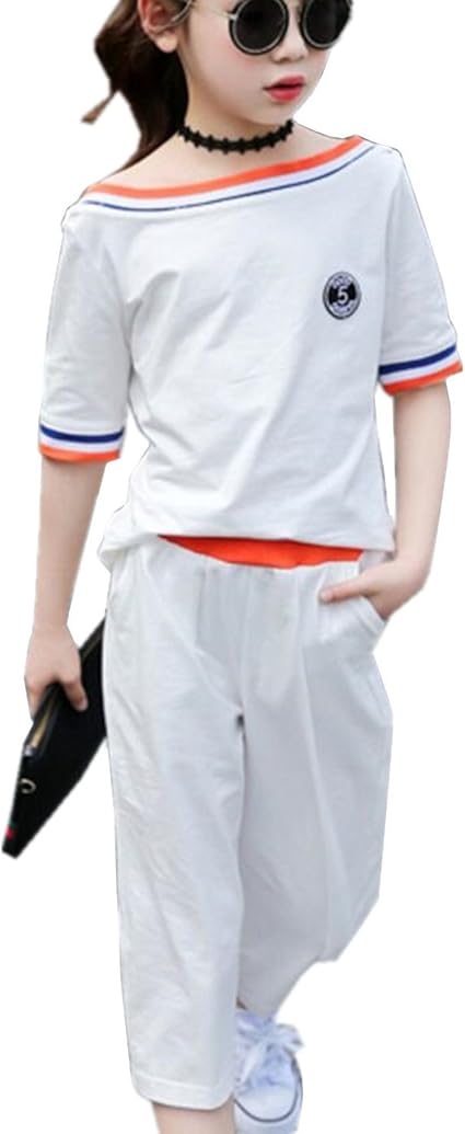 Amazon Sanku 女の子 ジャージ 上下セット 2点セット 半袖 七分丈 パンツ 子供服 人気 スウェット トレーナー 春秋 薄手 ジップ アップ おしゃれ 可愛い 女児 ガールズ キッズ スポーツウェア 運動着 体育 ジャージ 通販