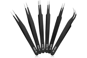6 Pcs Precision Tweezers Set, ESD Safe Stainless Steel Straight and Curved Tweezers for Electronics, Crafts, Laboratory Makin