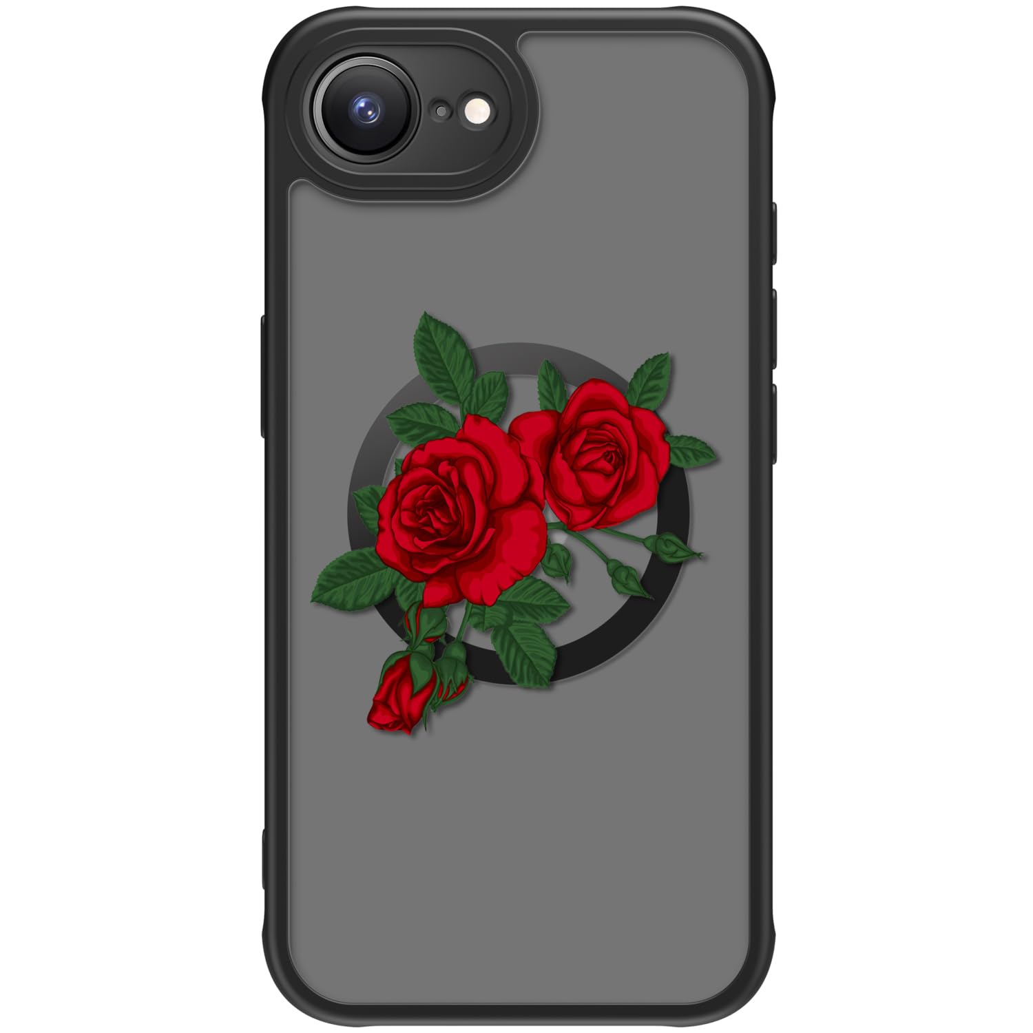 FUNMIKO Cute Phone Case for iPhone 16e - Wireless Charging & Military-Grade Protection - Trendy Wildflower Design for Women Girls, Non-Slip Translucent Matte Hard Cover - Blooming Red Rose
