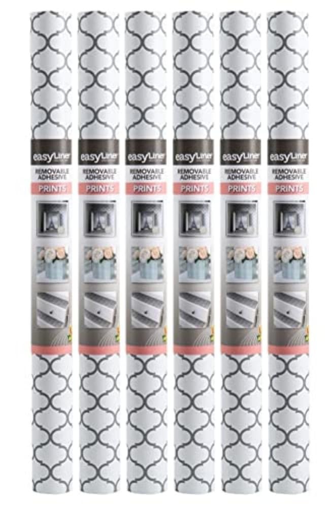 Duck Brand EasyLiner Adhesive Shelf Liner for Cabinets & Cupboards – Easy to Install & Cut to Fit – Self-Adhesive Shelf Paper- Peel & Stick Liner – Easy to Clean & Removable – 90 Ft – Grey Quatrefoil