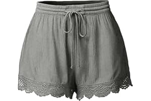 MAMIDAY Womens Casual Shorts Linen Drawstring Elastic Waisted Summer Beach Lace Shorts Lightweight Loose Yoga Athletic Shorts