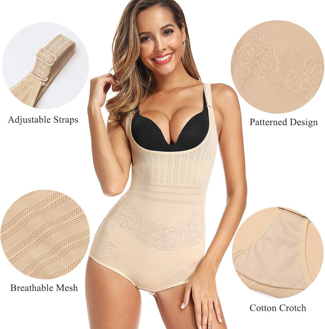 Tummy Control Shapewear Bodysuit for Women Open Bust Body Shaper Waist Trainer Bodysuit Body Briefer at  Women’s Clothing store