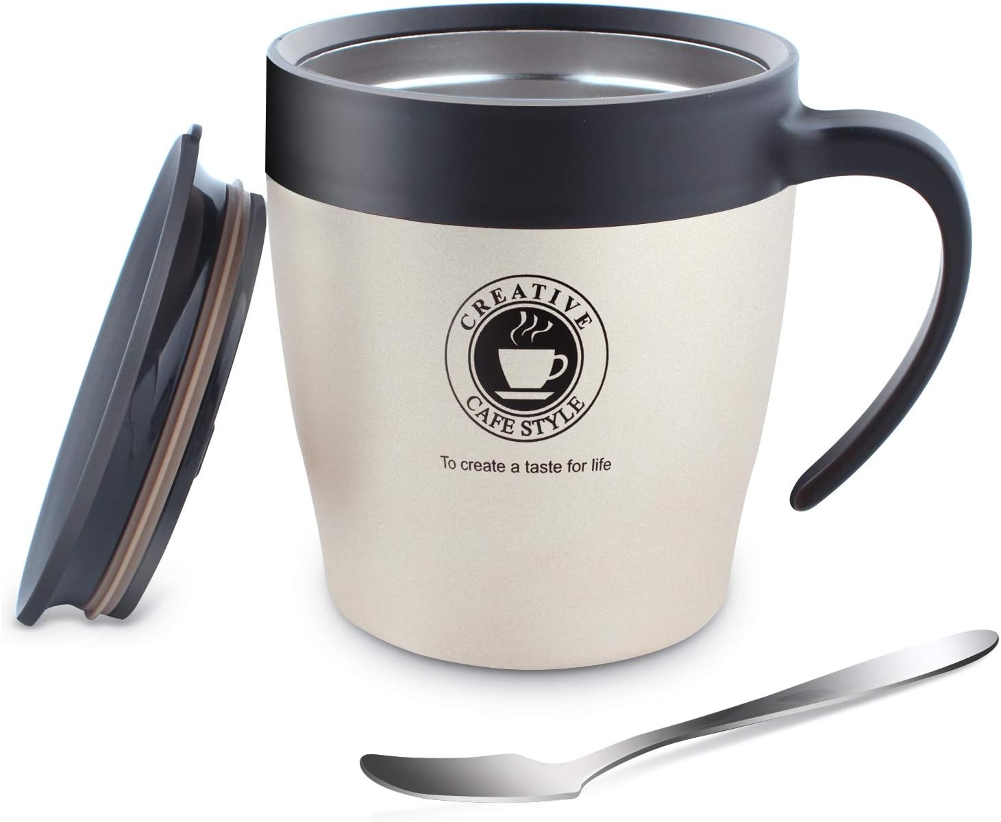 Wisolt Coffee Cup With Lid Stainless Steel Coffee Mug Thermal Mug With Coffee Spoon 330 Ml Coffee To Go Car Cup Drinking Cup For On The Go Travel Mug Bpa Free Amazon De