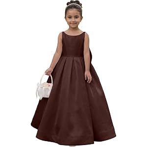 KiddleFlick Flower Girl Dress Satin Big Bow Girls Formal Evening Gown Birthday Party Pageant Wedding Dress for Kids
