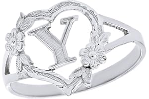 CaliRoseJewelry Silver Initial Alphabet Personalized Heart Ring - Letter Y