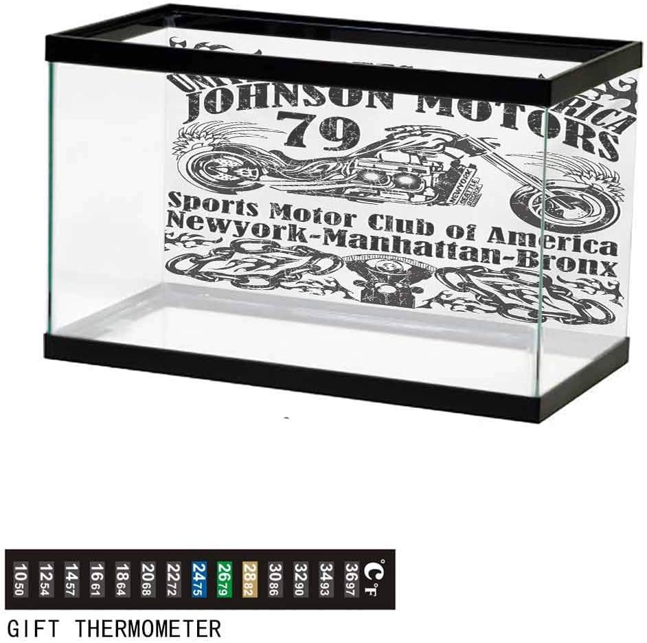 Aquarium Background,Poster Fish Tank Background,Motorbike Shape with Curvy Lines Floral Ornamental Design Artwork Underwater Poster Fish Tank Wall Decorations Sticker