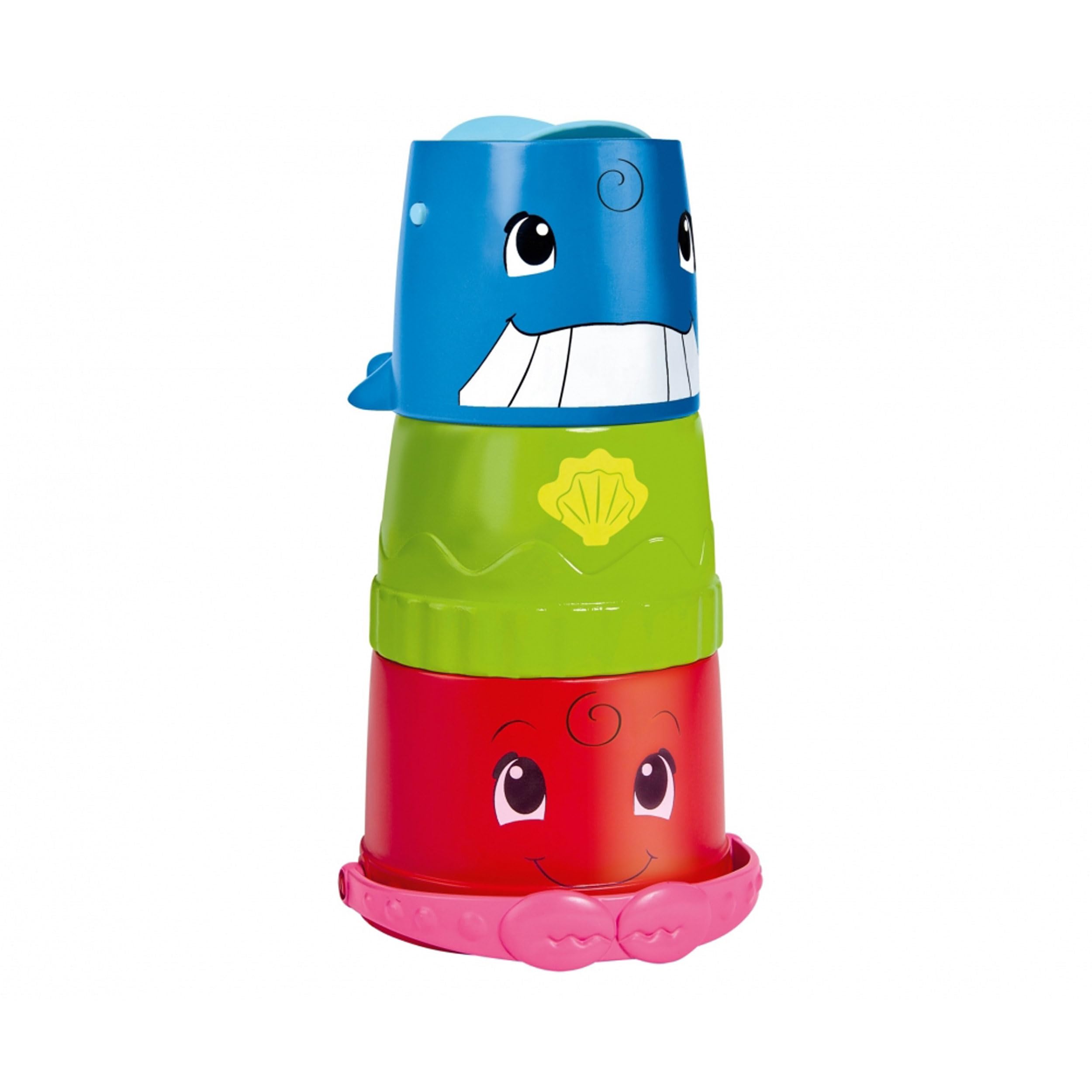 Simba 104010183 ABC Bucket with Stacking Cup, Bucket and Colourful Cup with Water Flow and Water Wheel, 3 Pieces, 23 cm, from 12 Months