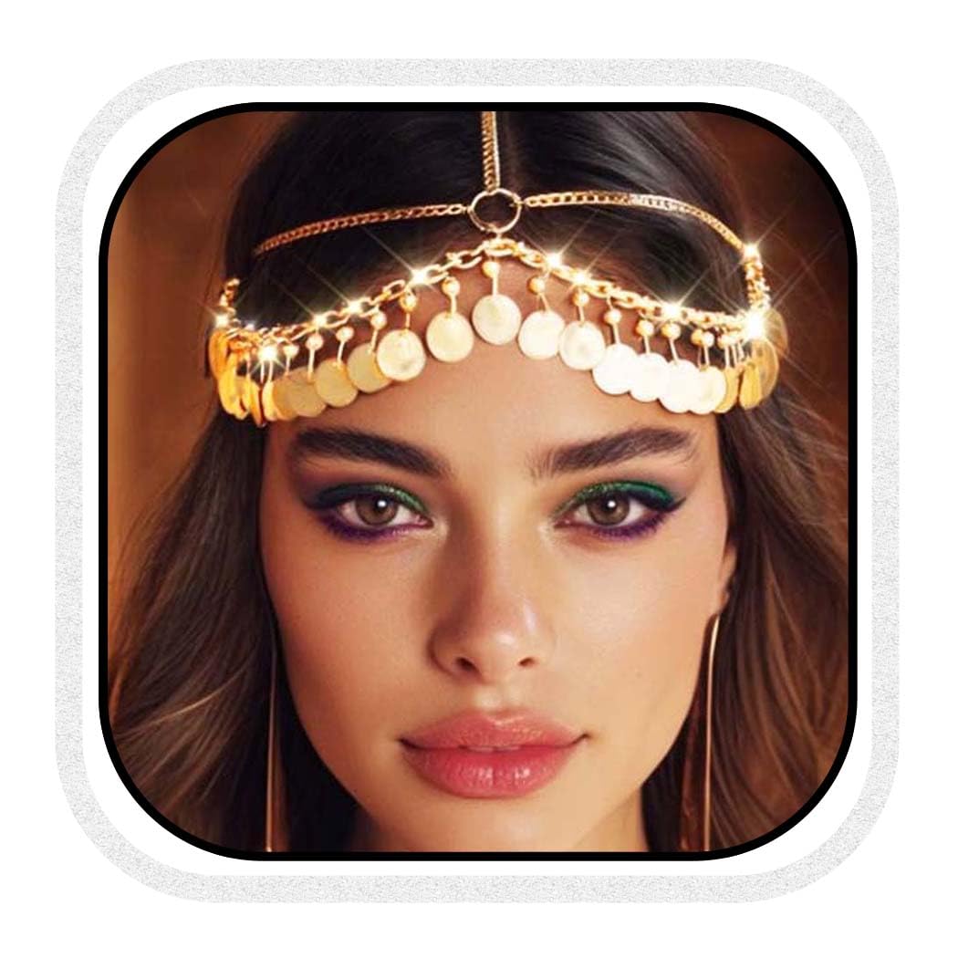 Reaky Sequins Head Chain Gold Boho Headbands Egyptian Headpiece Halloween Hair Accessories for Women